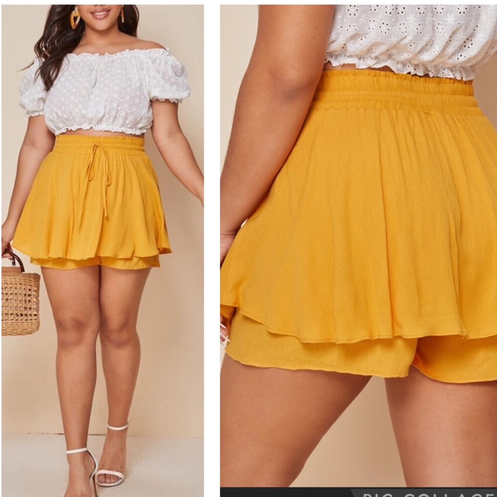 NEW•2X•Mellow Yellow Drawstring Layered Shorts